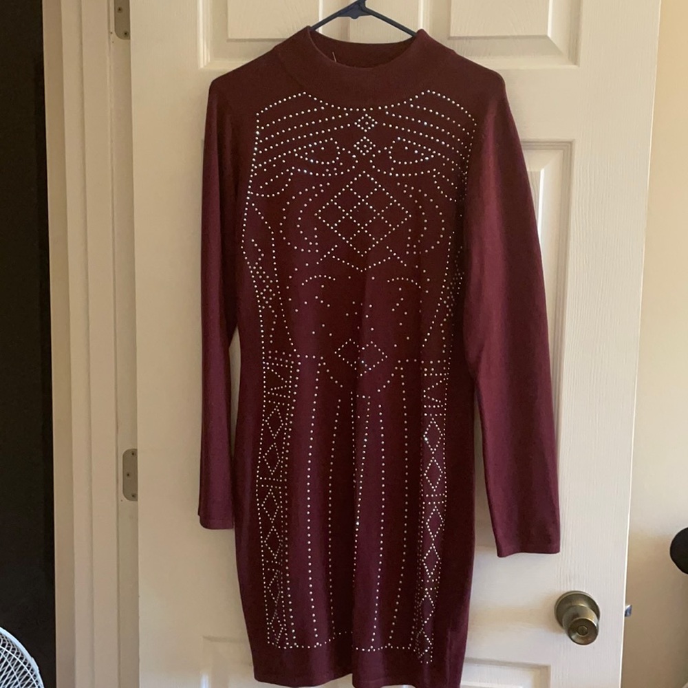 Maroon sweater dress w beautiful rhinestone design